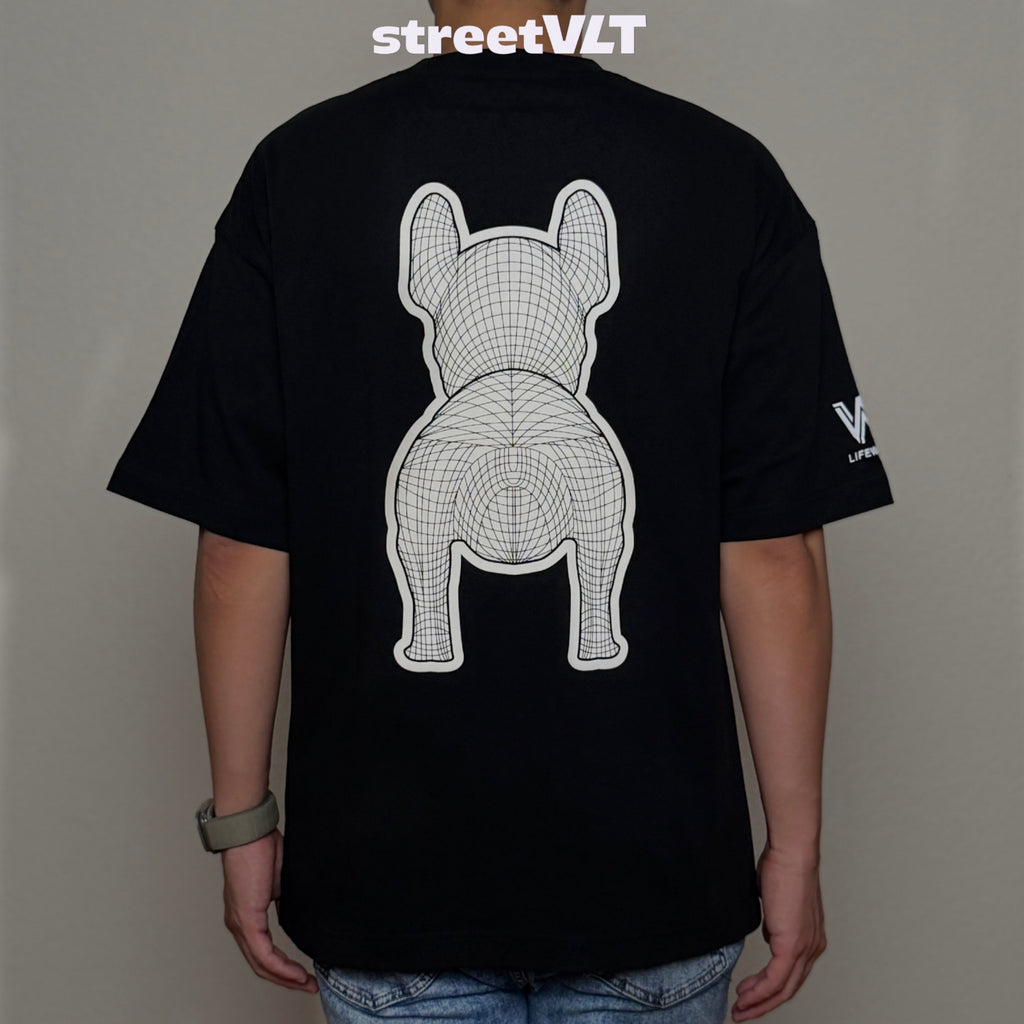 Life Work Korea Silket Big White Radog Black Tee