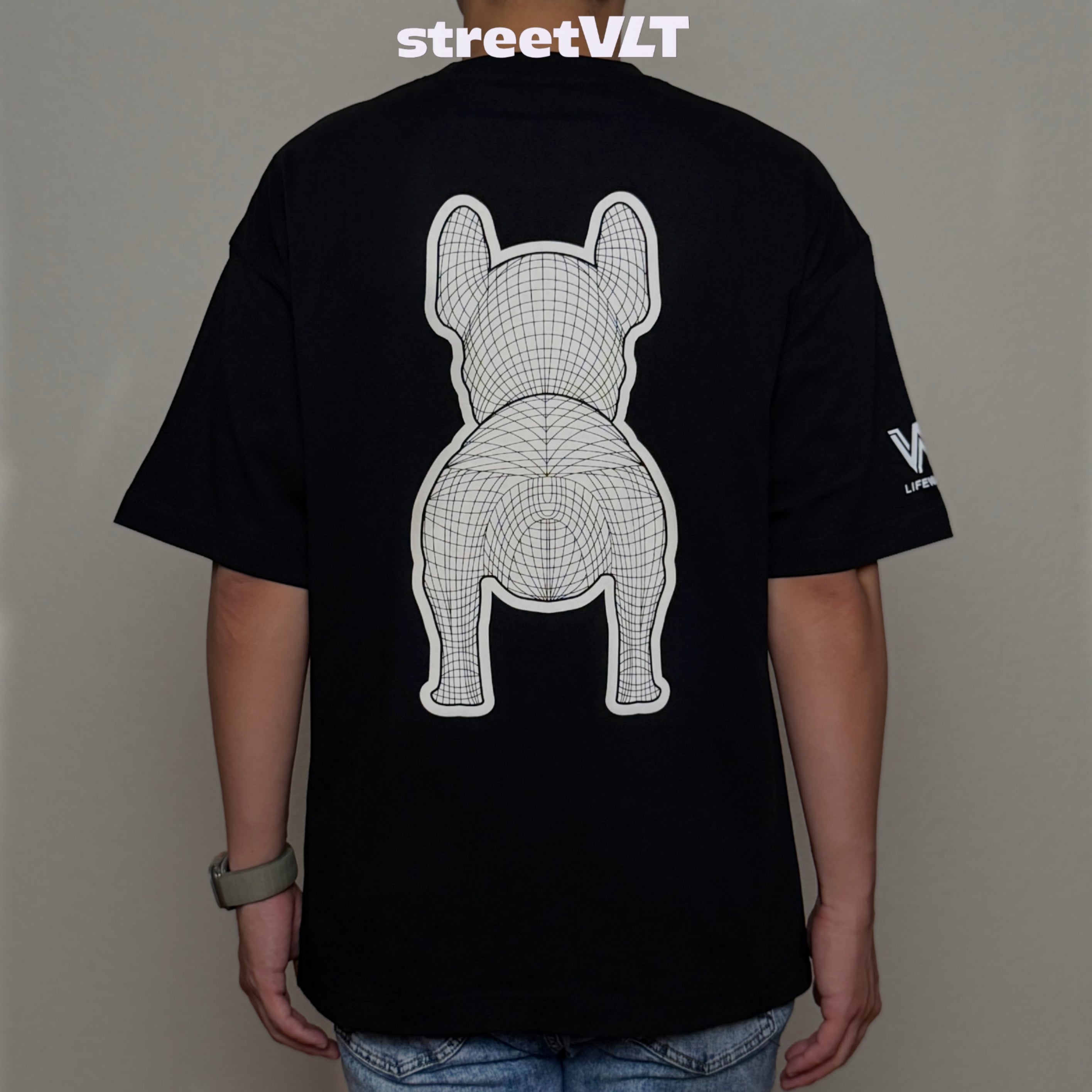 Life Work Korea Silket Big White Radog Black Tee