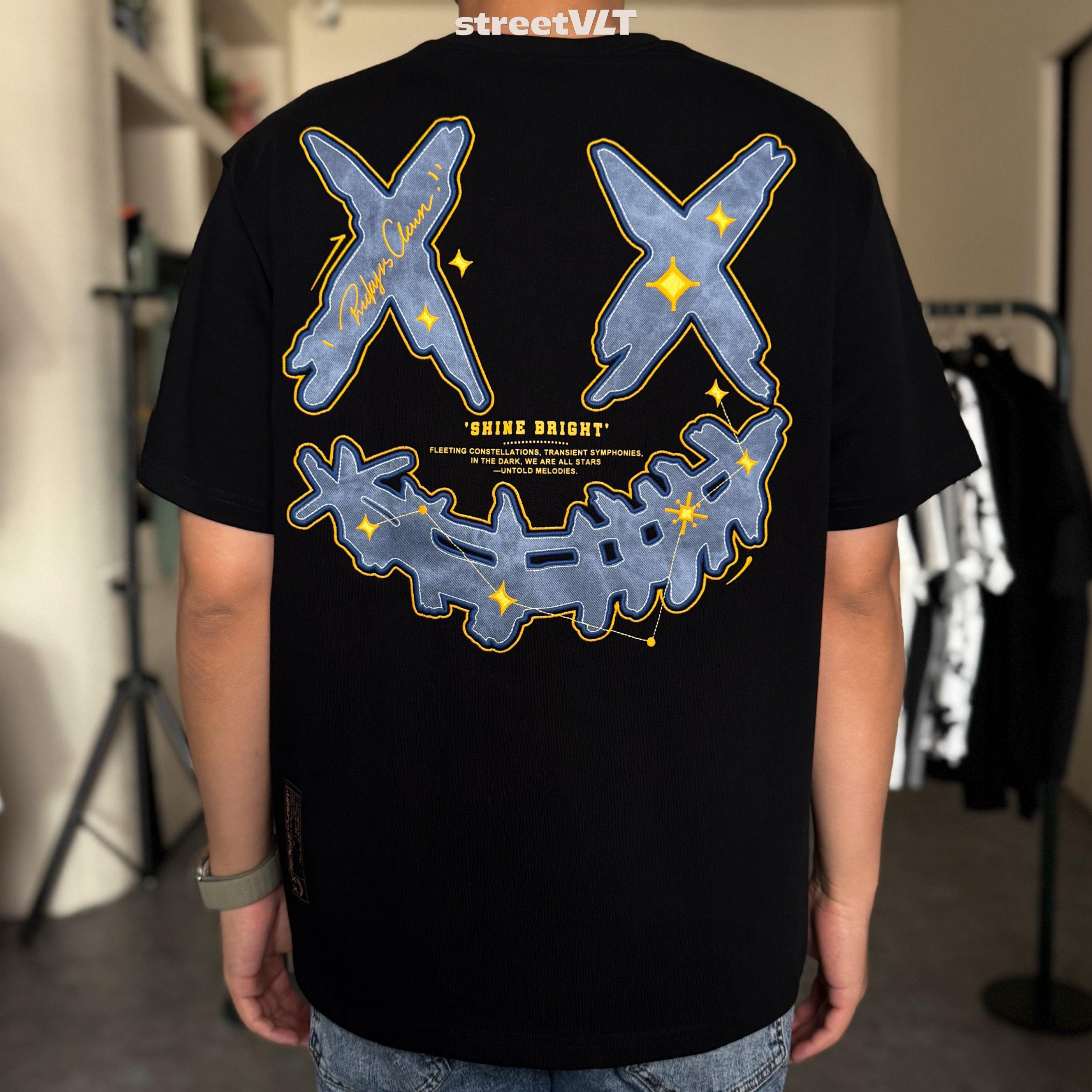 Ricky is Clown Azure Spark Blue Starburst Embroidered Tee