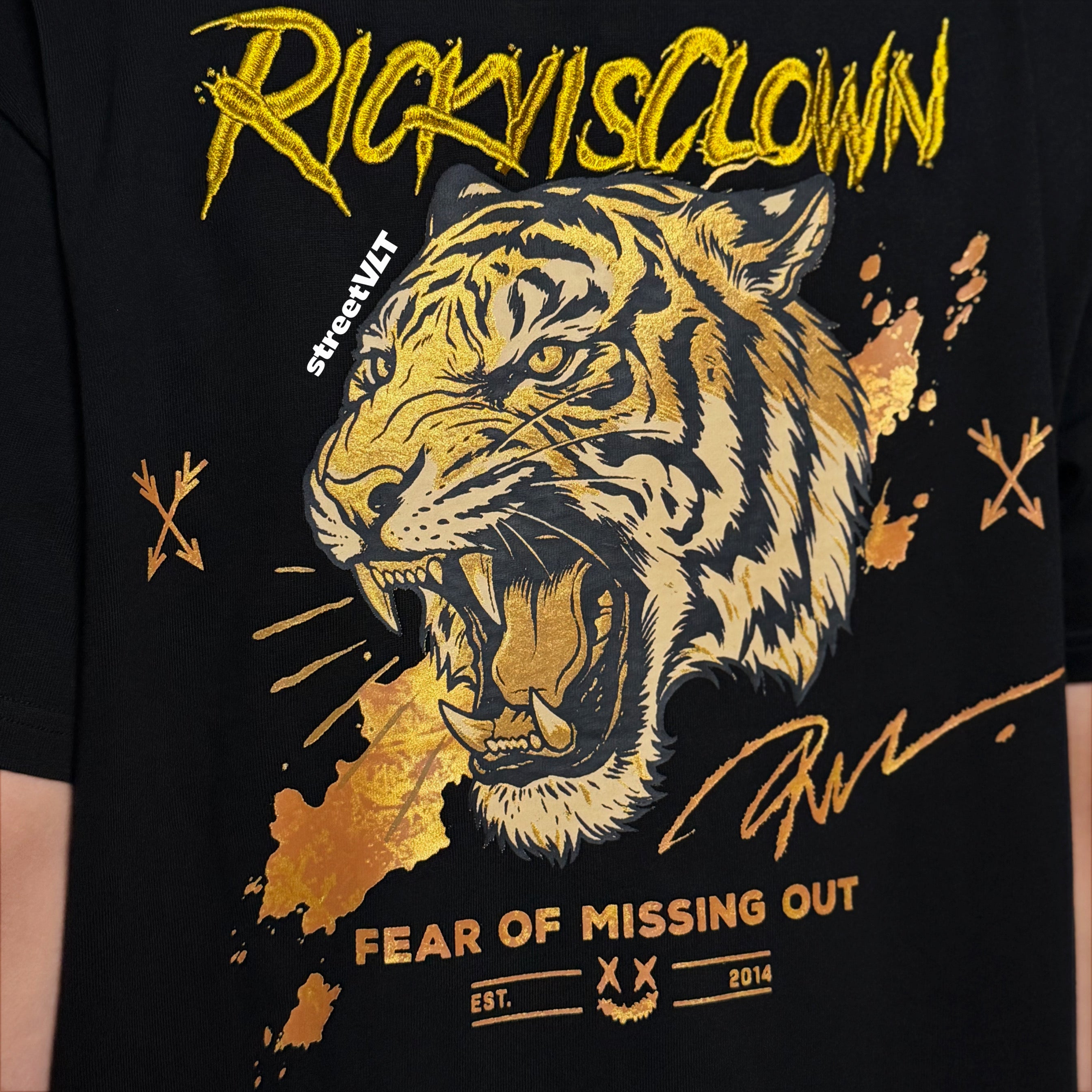 Ricky is Clown Golden Tiger Roar Embroidered Tee