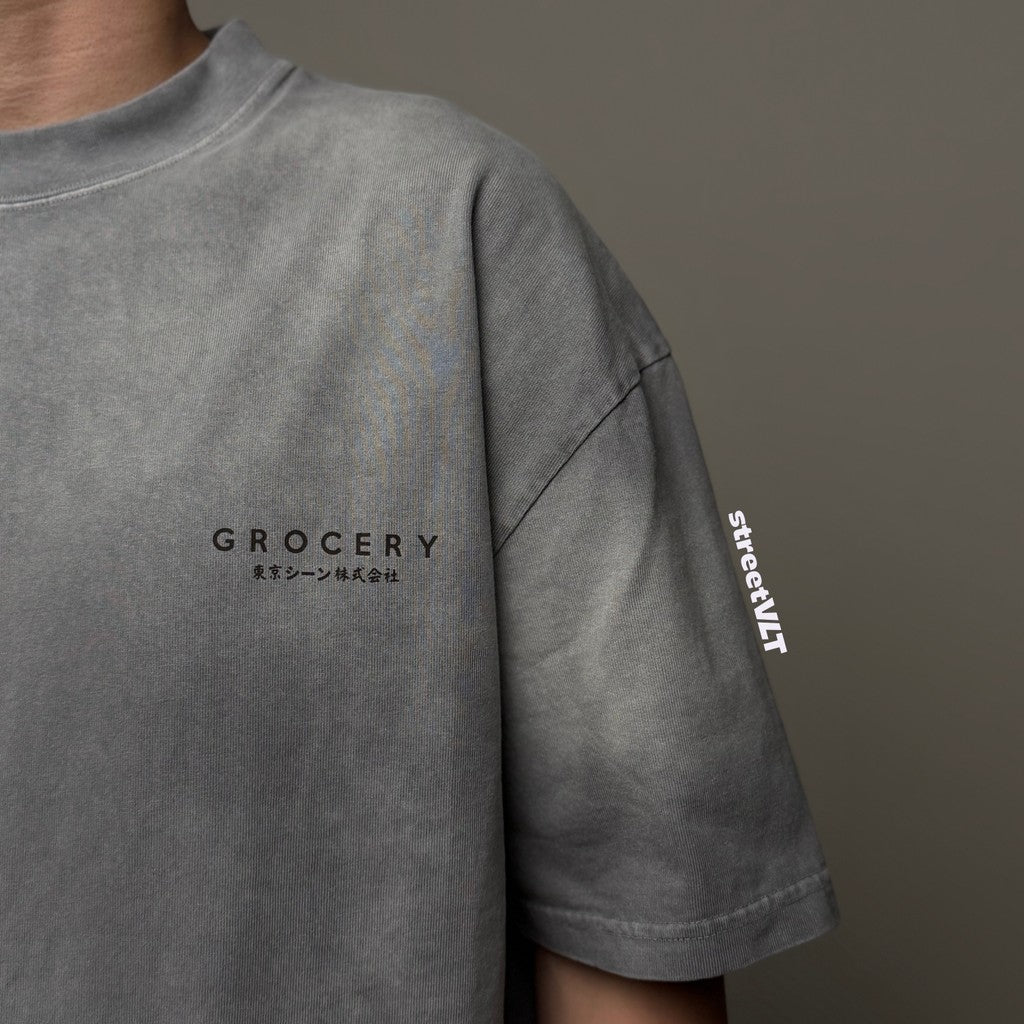 Gro Grocery X Scene Retro Logo Washed Faded Grey Tee
