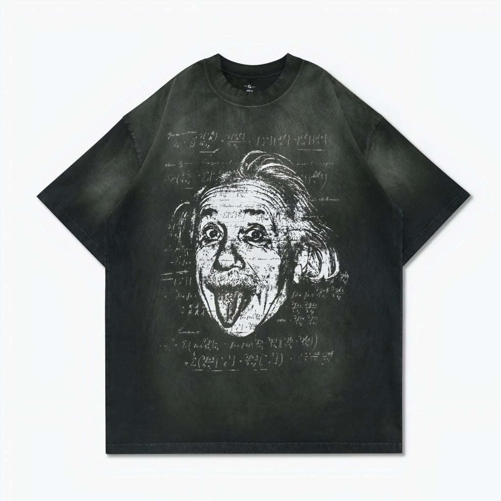 Gro Grocery Washed Einstein Graphic Faded Dark Green Tee