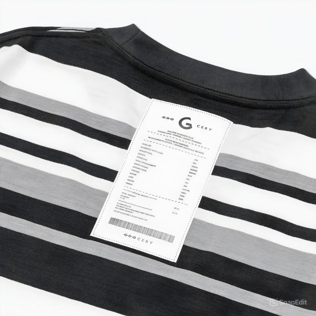 Gro Grocery 001 Invoice Stripe Multi Black Tee