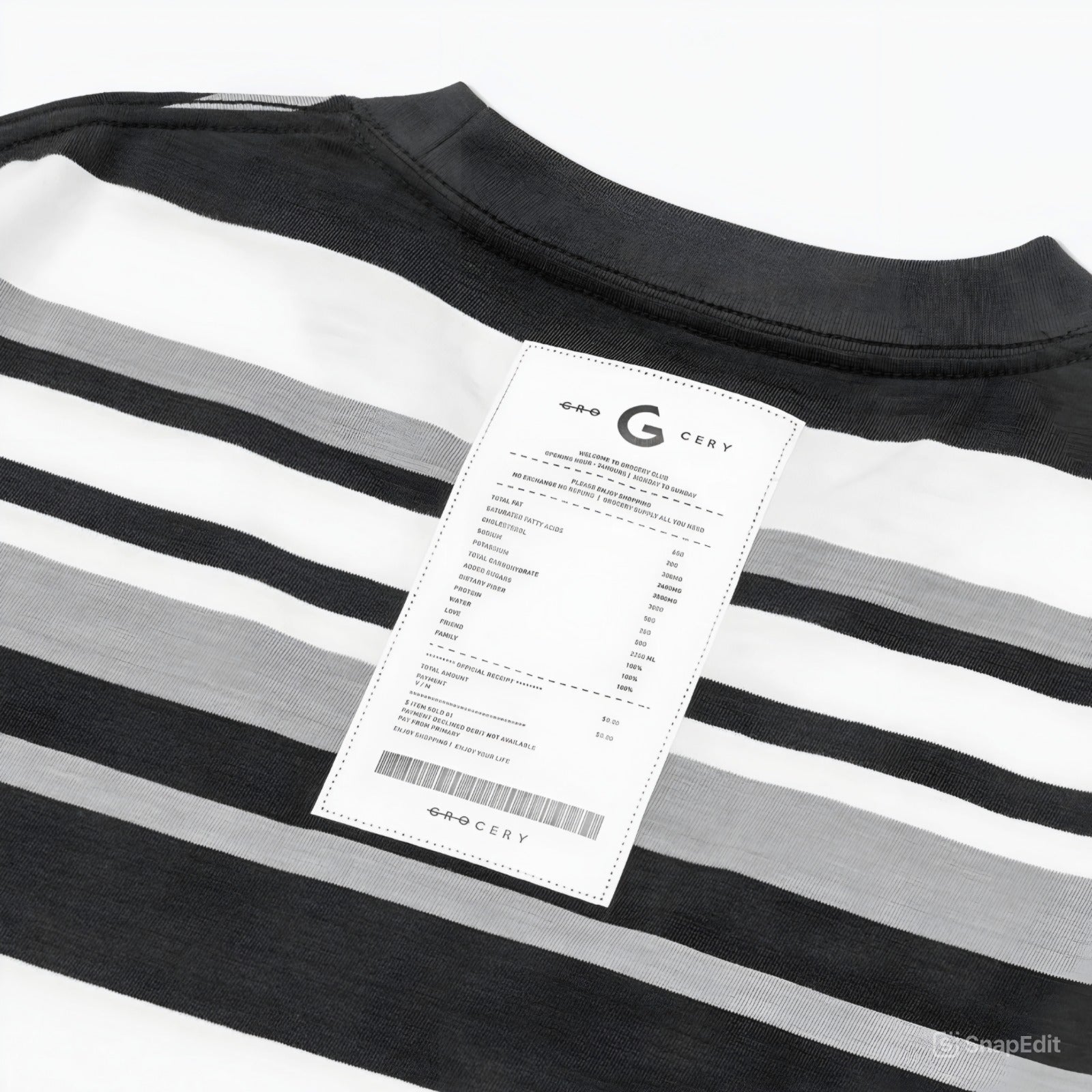 Gro Grocery 001 Invoice Stripe Multi Black Tee