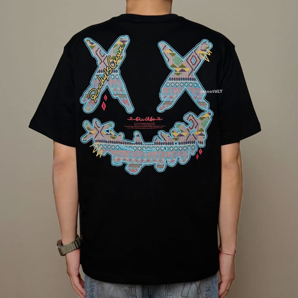 Ricky is Clown Sky Blue Tribe Patchwork Embroidered Tee