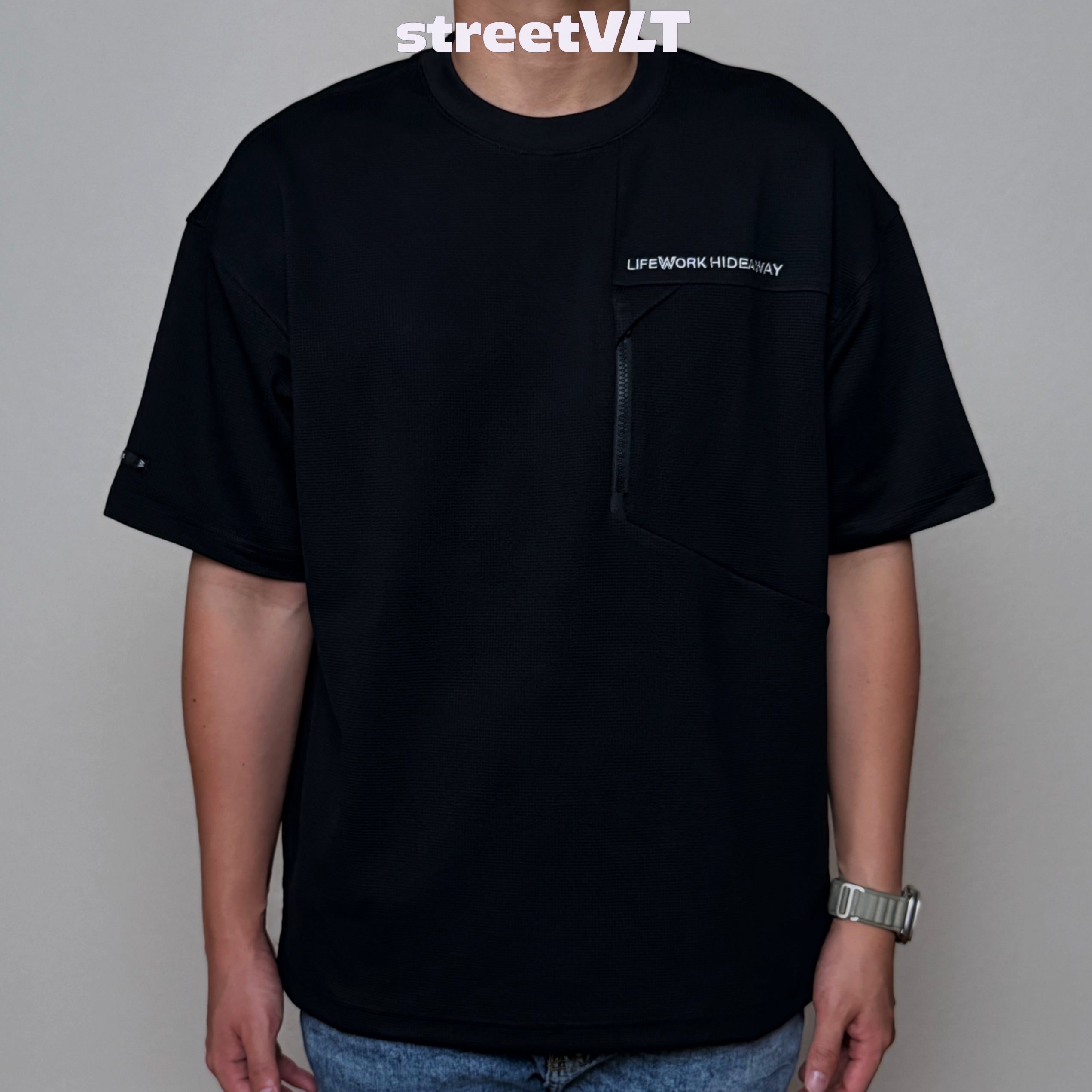 Life Work Korea Waffle Style Front Pocket Zipper Tee