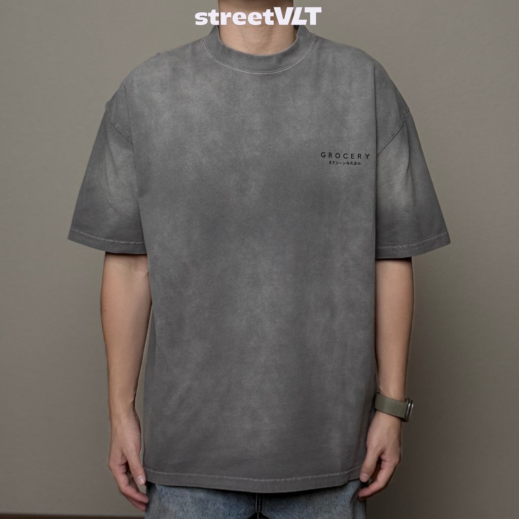 Gro Grocery X Scene Retro Logo Washed Faded Grey Tee