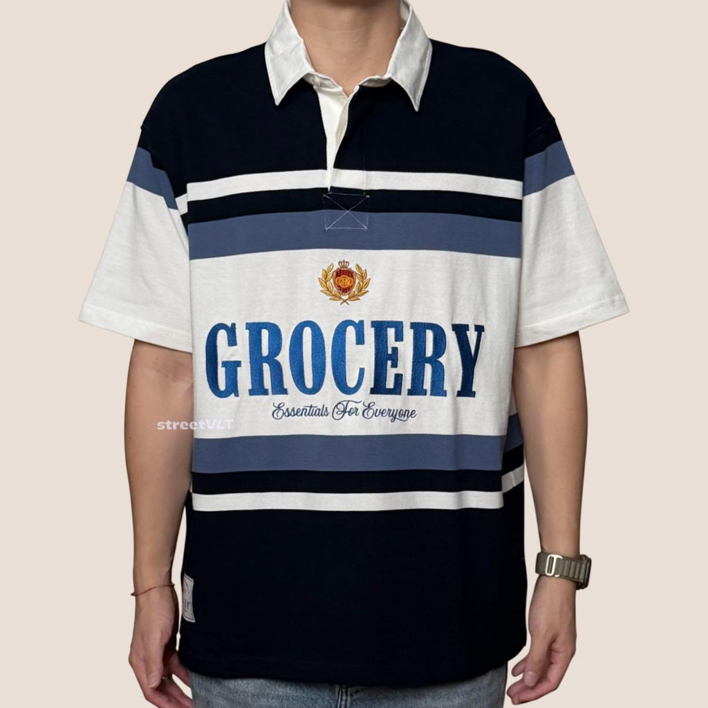 Gro Grocery College Logo Stripe Polo Shirt