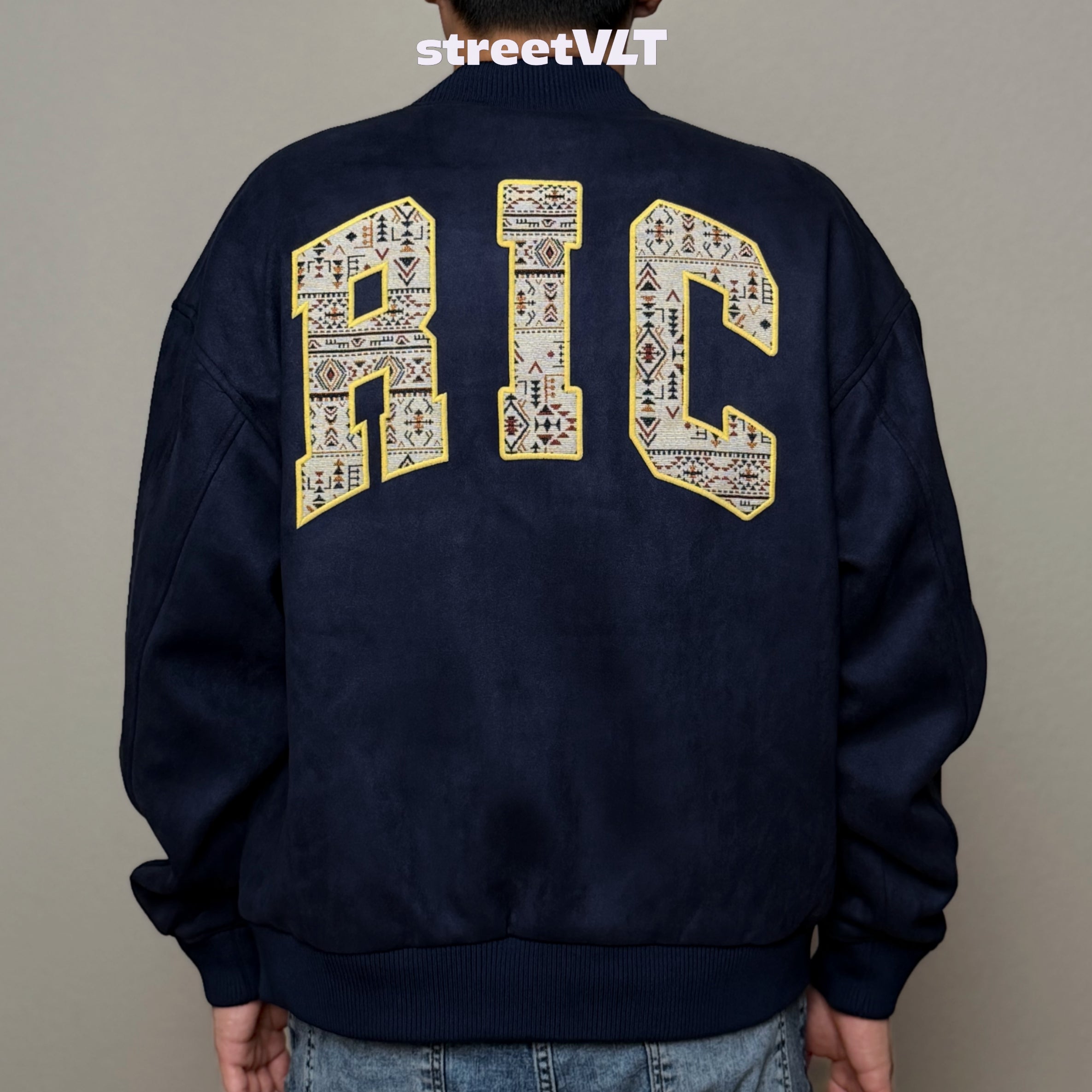 Ricky is Clown Suede Ethnic Patchwork Baseball Uniform Varsity Jacket