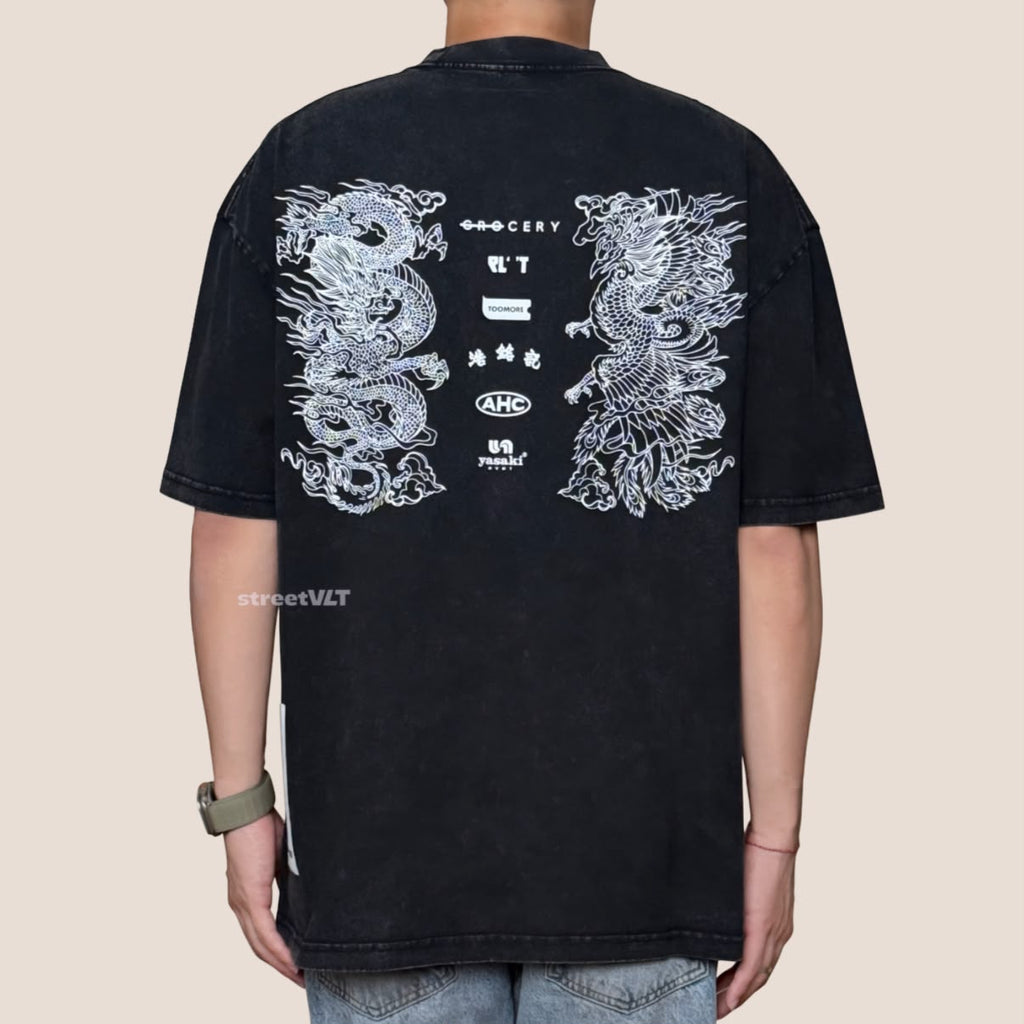 Gro Grocery City Heritage Dragon & Phoenix Washed Graphic Tee