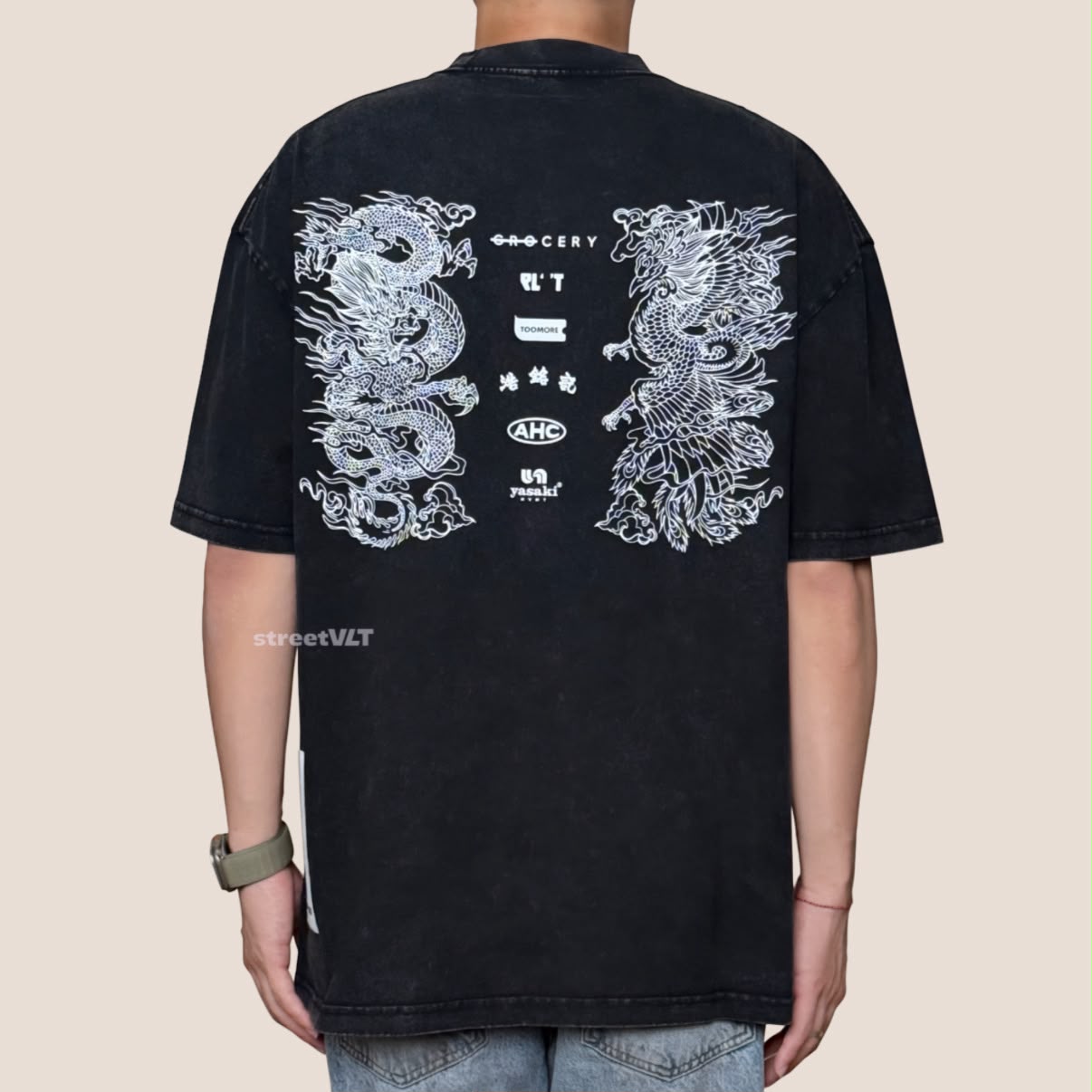 Gro Grocery City Heritage Dragon & Phoenix Washed Graphic Tee