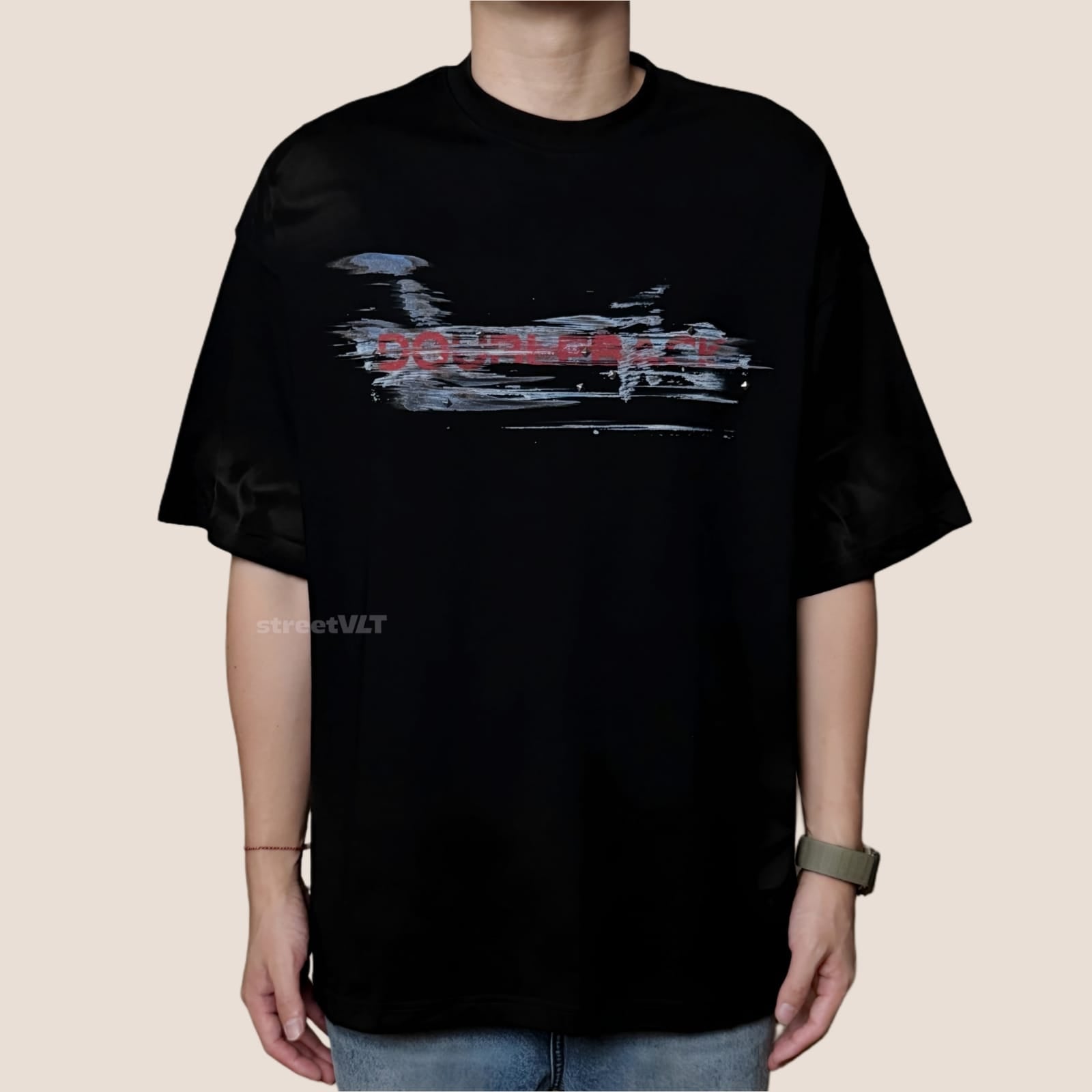 Doubleback Car Paint Scratch Oversized Black Tee