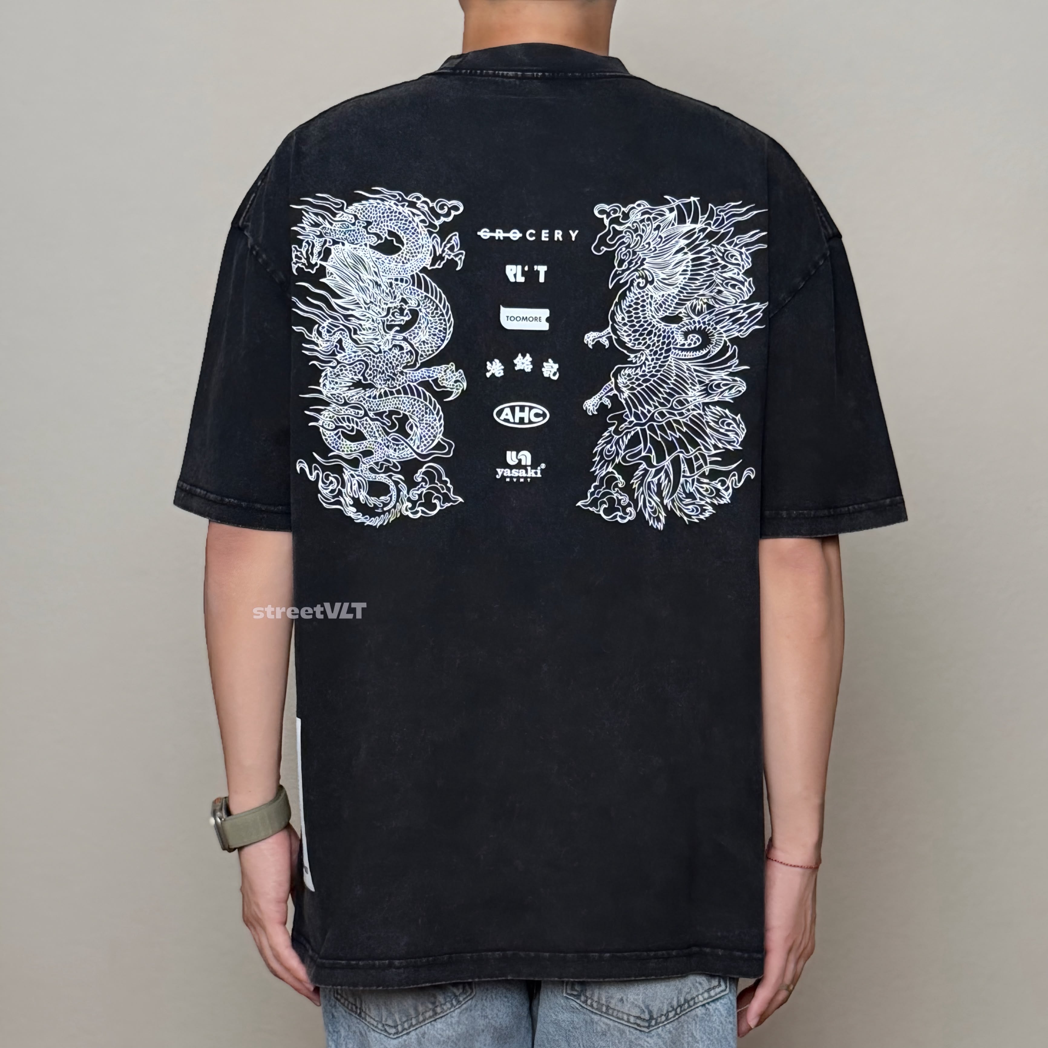 Gro Grocery City Heritage Dragon & Phoenix Washed Graphic Tee