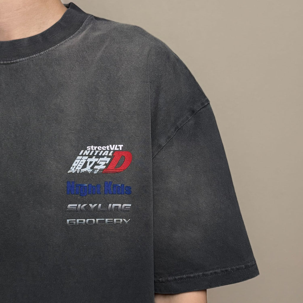 Gro Grocery Tarmac Initial D Skyline GT-R Washed Graphic Tee