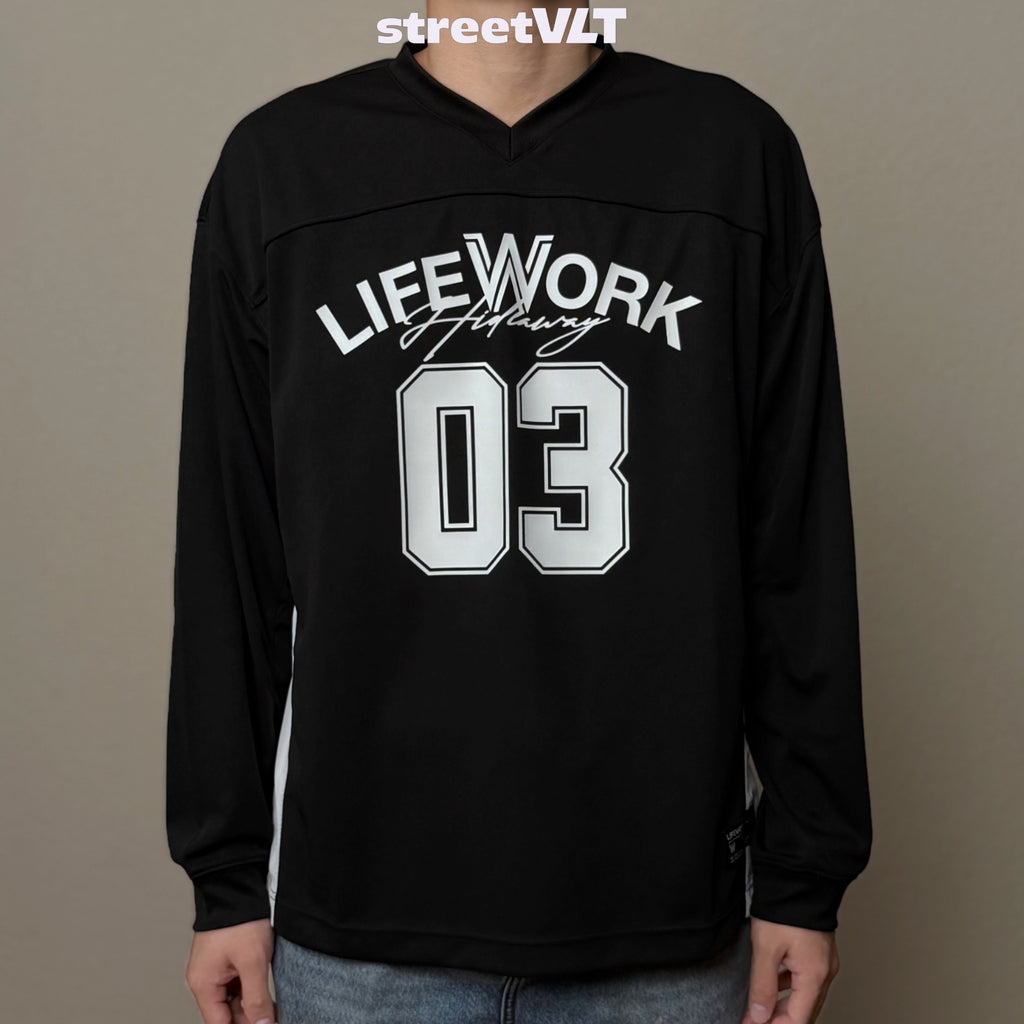 Life Work Korea Mesh block V-neck Jersey Tee