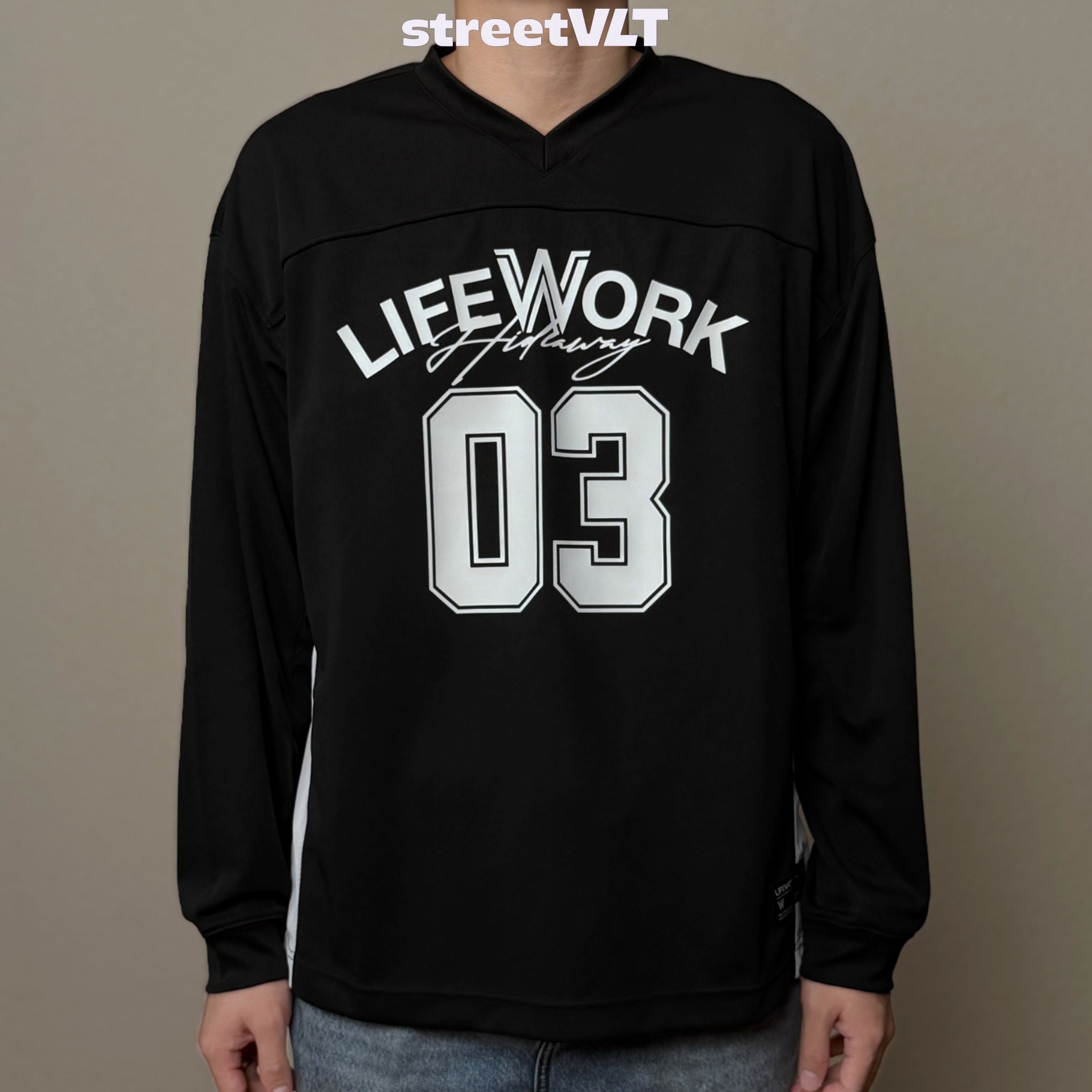 Life Work Korea Mesh block V-neck Jersey Tee
