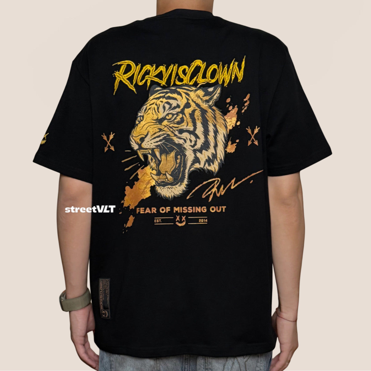 Ricky is Clown Golden Tiger Roar Embroidered Tee