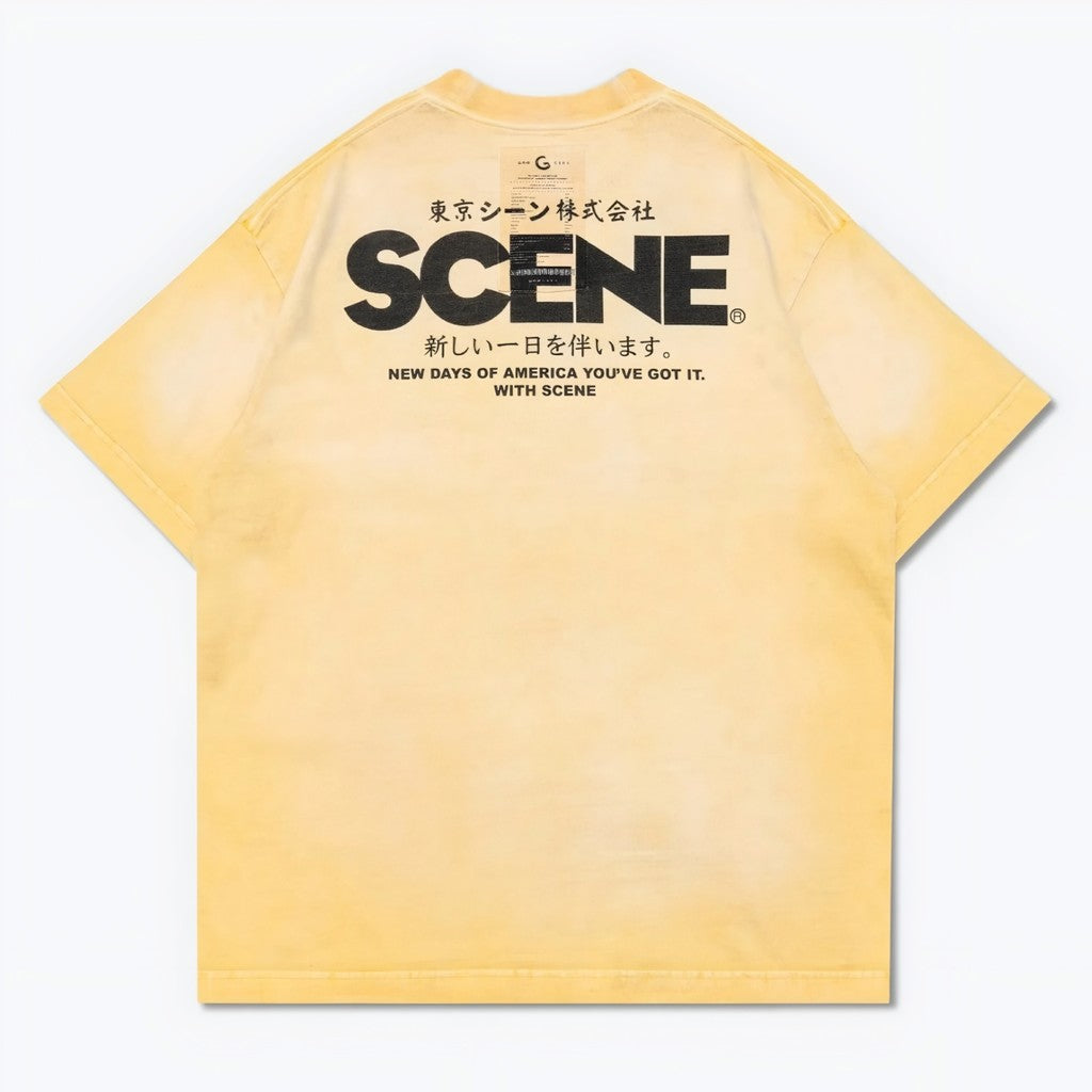 Gro Grocery X Scene Retro Logo Washed Faded Yellow Tee