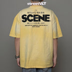 Gro Grocery X Scene Retro Logo Washed Faded Yellow Tee