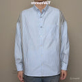 Gro Grocery x Needless Chinese Button Stripe Blue & Grey Shirt